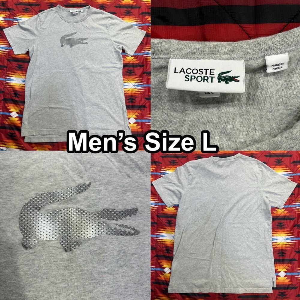 Lacoste Sport Crocodile T-Shirt Men’s Size Large Gray Big Croc Logo Tennis